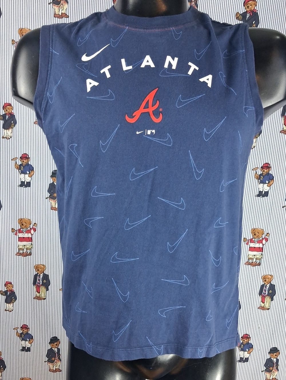 Atlanta Braves Nike Swoosh Navy Blue & White Women's Med Casual Tank Top  Tshirt